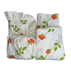 Vintage 70s Christian Dior Wamsutta Rose Twin Flat Fitted Sheets Pillow Sham